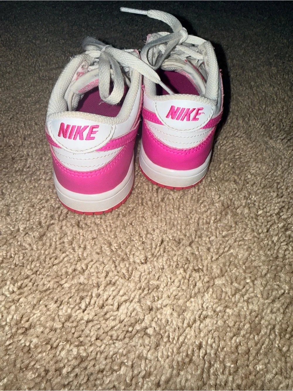 Nike Dunk Low Sneakers Kids Size 12.5C Pink White Leather Shoe